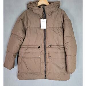 PUFFIT Womens Hooded Puffer Jacket Pockets Winter Coat Water Resistant Medium